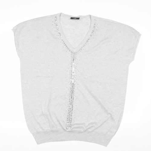 Wallis Women’s Grey V-Neck Sequin Knit Jumper Size L