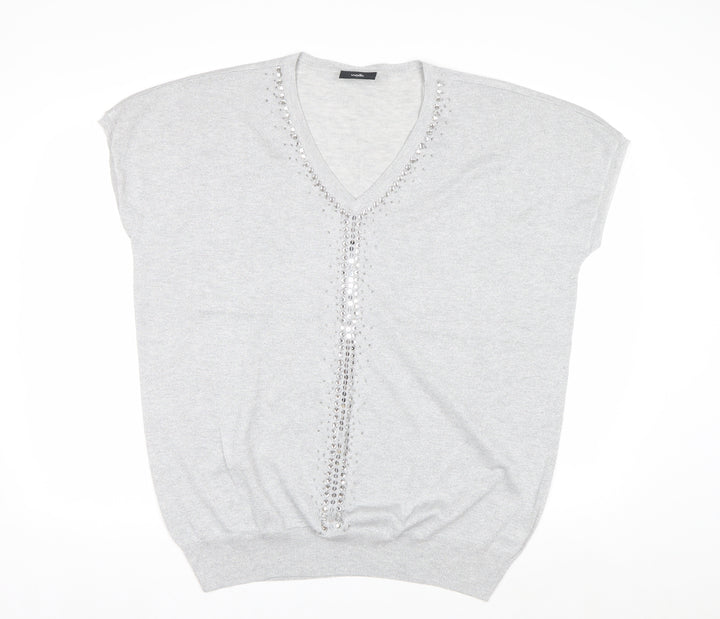 Wallis Women’s Grey V-Neck Sequin Knit Jumper Size L