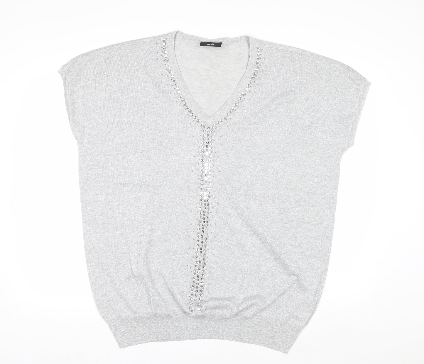 Wallis Women’s Grey V-Neck Sequin Knit Jumper Size L