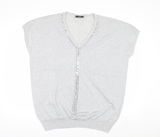 Wallis Women’s Grey V-Neck Sequin Knit Jumper Size L