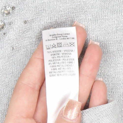 Wallis Women’s Grey V-Neck Sequin Knit Jumper Size L