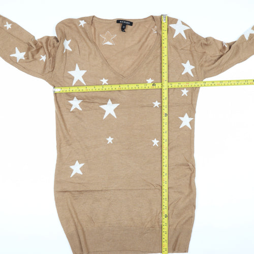 Baukjen Women Beige V-Neck Star Print Long Sleeve Jumper UK 8