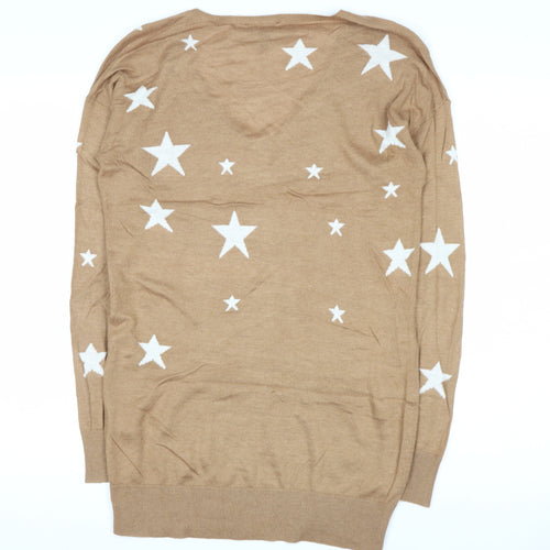Baukjen Women Beige V-Neck Star Print Long Sleeve Jumper UK 8