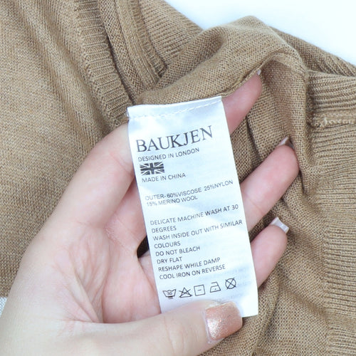 Baukjen Women Beige V-Neck Star Print Long Sleeve Jumper UK 8