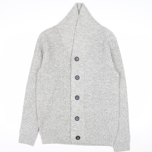 F&F Men's Grey M Chunky Knit Shawl Collar Button Cardigan
