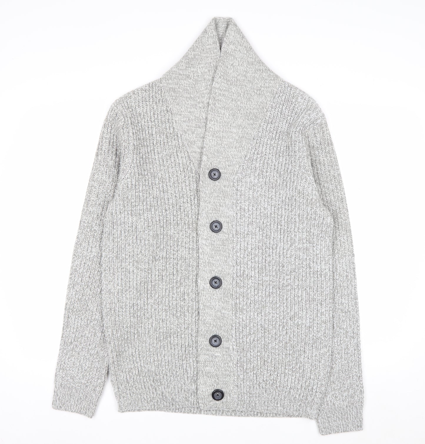 F&F Men's Grey M Chunky Knit Shawl Collar Button Cardigan