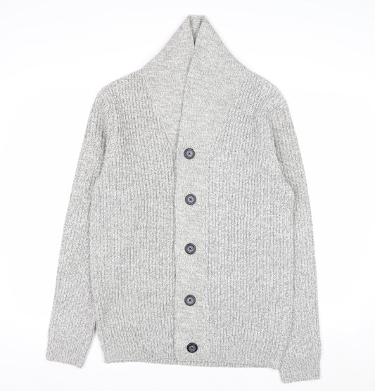 F&F Men's Grey M Chunky Knit Shawl Collar Button Cardigan
