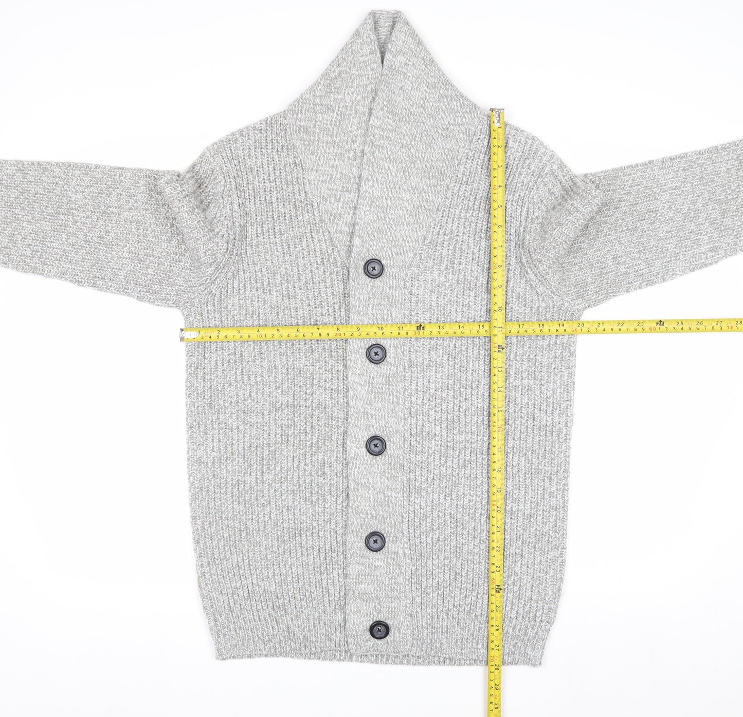 F&F Men's Grey M Chunky Knit Shawl Collar Button Cardigan