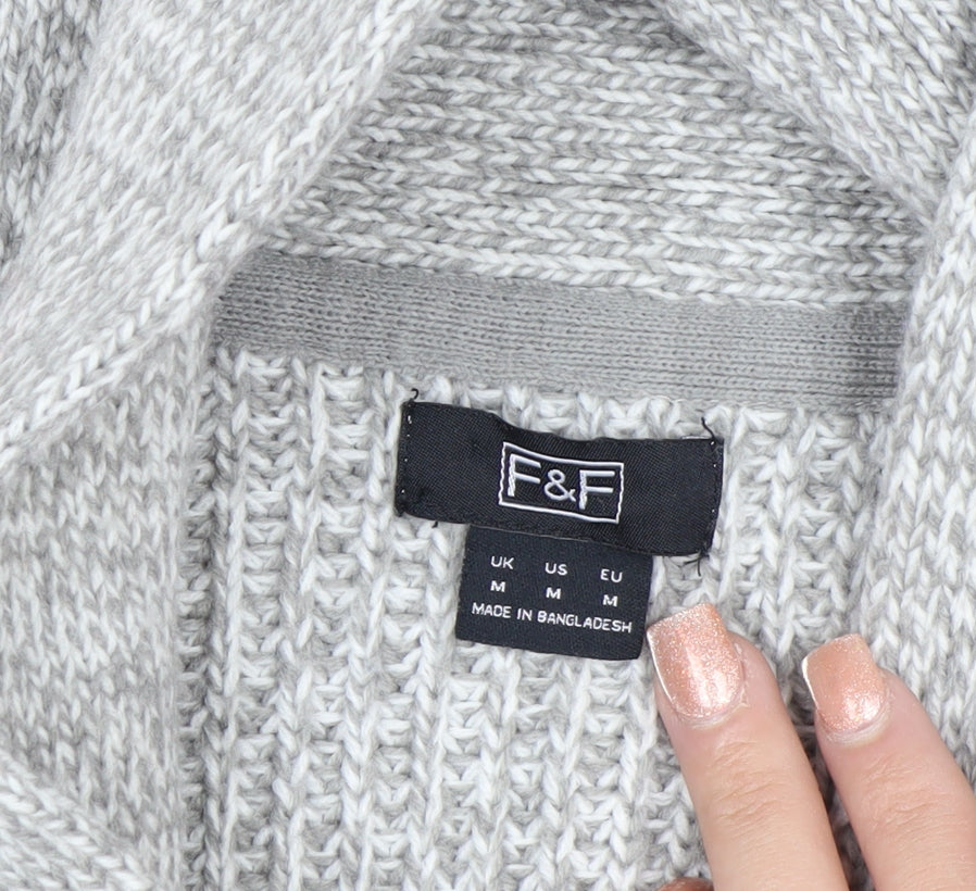 F&F Men's Grey M Chunky Knit Shawl Collar Button Cardigan