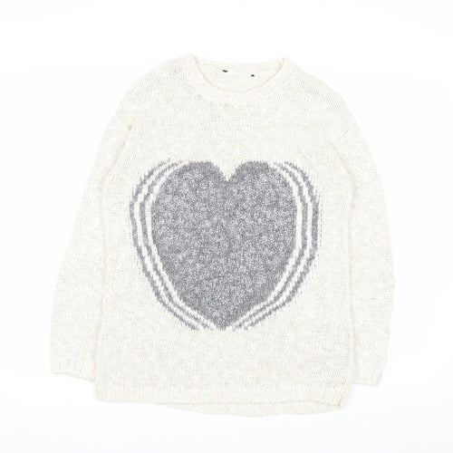 Marks and Spencer Women Ivory Heart Knit Jumper Size 10