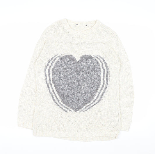 Marks and Spencer Women Ivory Heart Knit Jumper Size 10