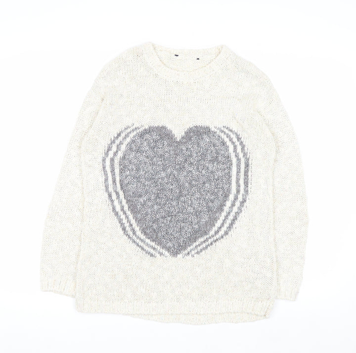 Marks and Spencer Women Ivory Heart Knit Jumper Size 10