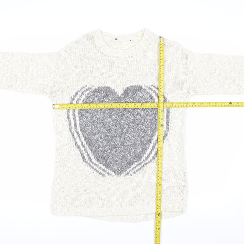 Marks and Spencer Women Ivory Heart Knit Jumper Size 10