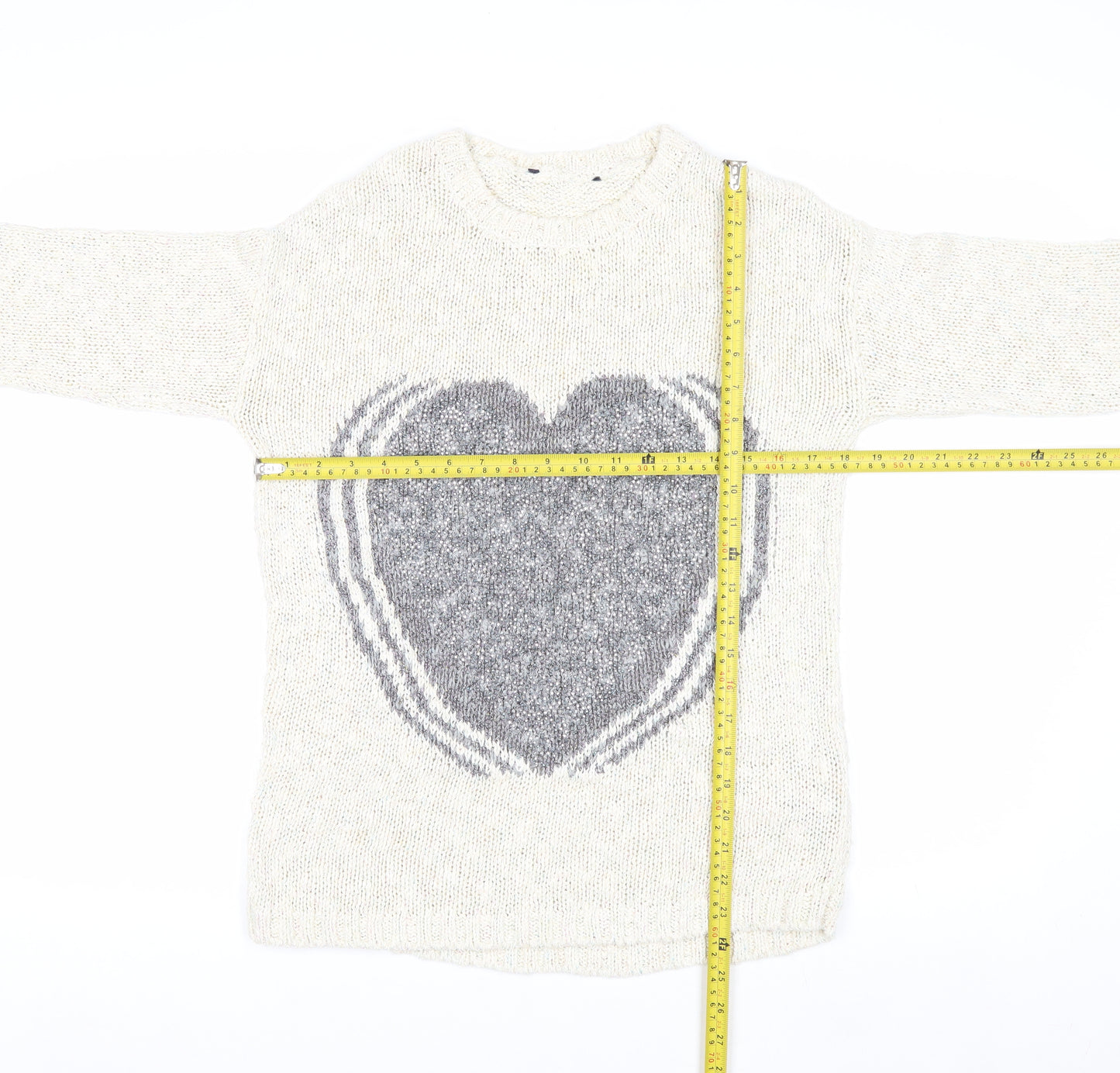 Marks and Spencer Women Ivory Heart Knit Jumper Size 10