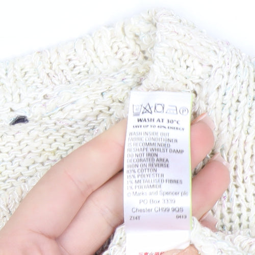 Marks and Spencer Women Ivory Heart Knit Jumper Size 10