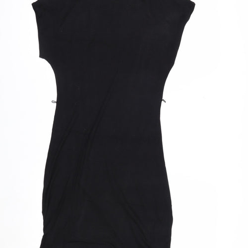 H&M Women Black Knee Length Shift Dress Size 8 Beaded Collar