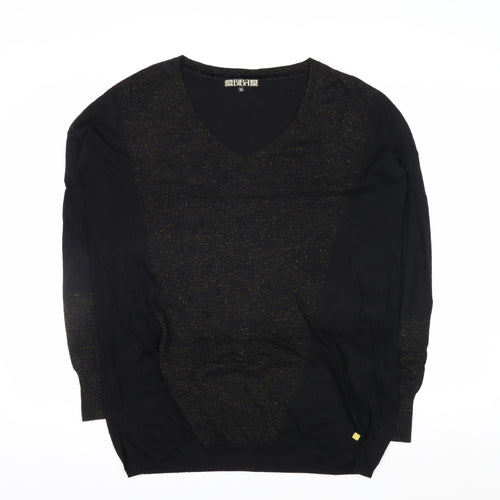 Biba Women's Black XS V-Neck Glitter Wool Blend Jumper