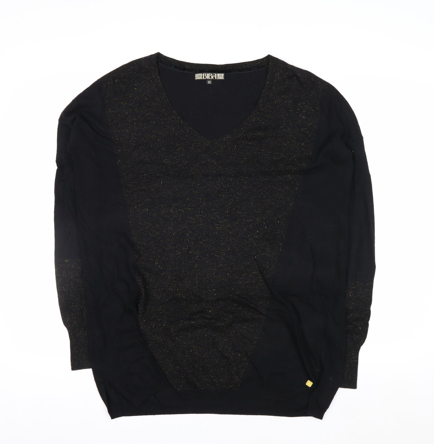 Biba Women's Black XS V-Neck Glitter Wool Blend Jumper