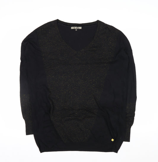 Biba Women's Black XS V-Neck Glitter Wool Blend Jumper