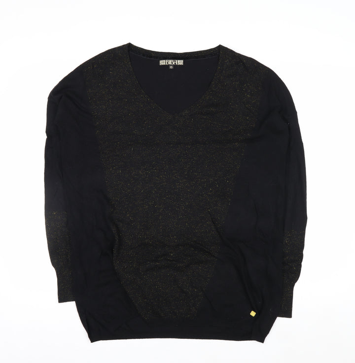 Biba Women's Black XS V-Neck Glitter Wool Blend Jumper