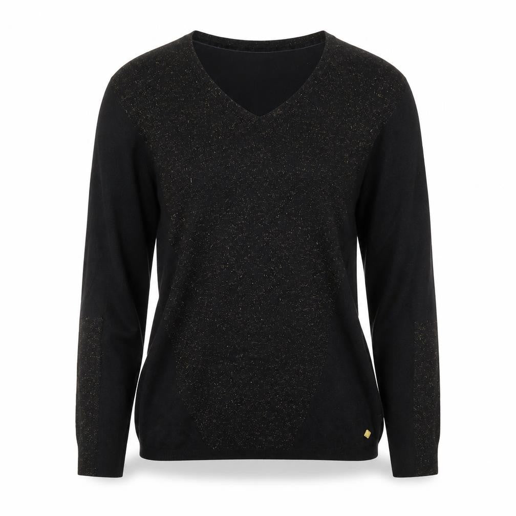 Front view of Biba Women's Black XS V-Neck Glitter Wool Blend Jumper