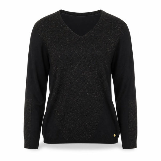 Front view of Biba Women's Black XS V-Neck Glitter Wool Blend Jumper