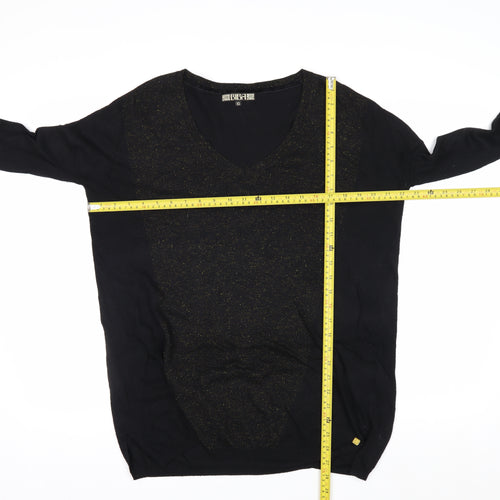 Biba Women's Black XS V-Neck Glitter Wool Blend Jumper
