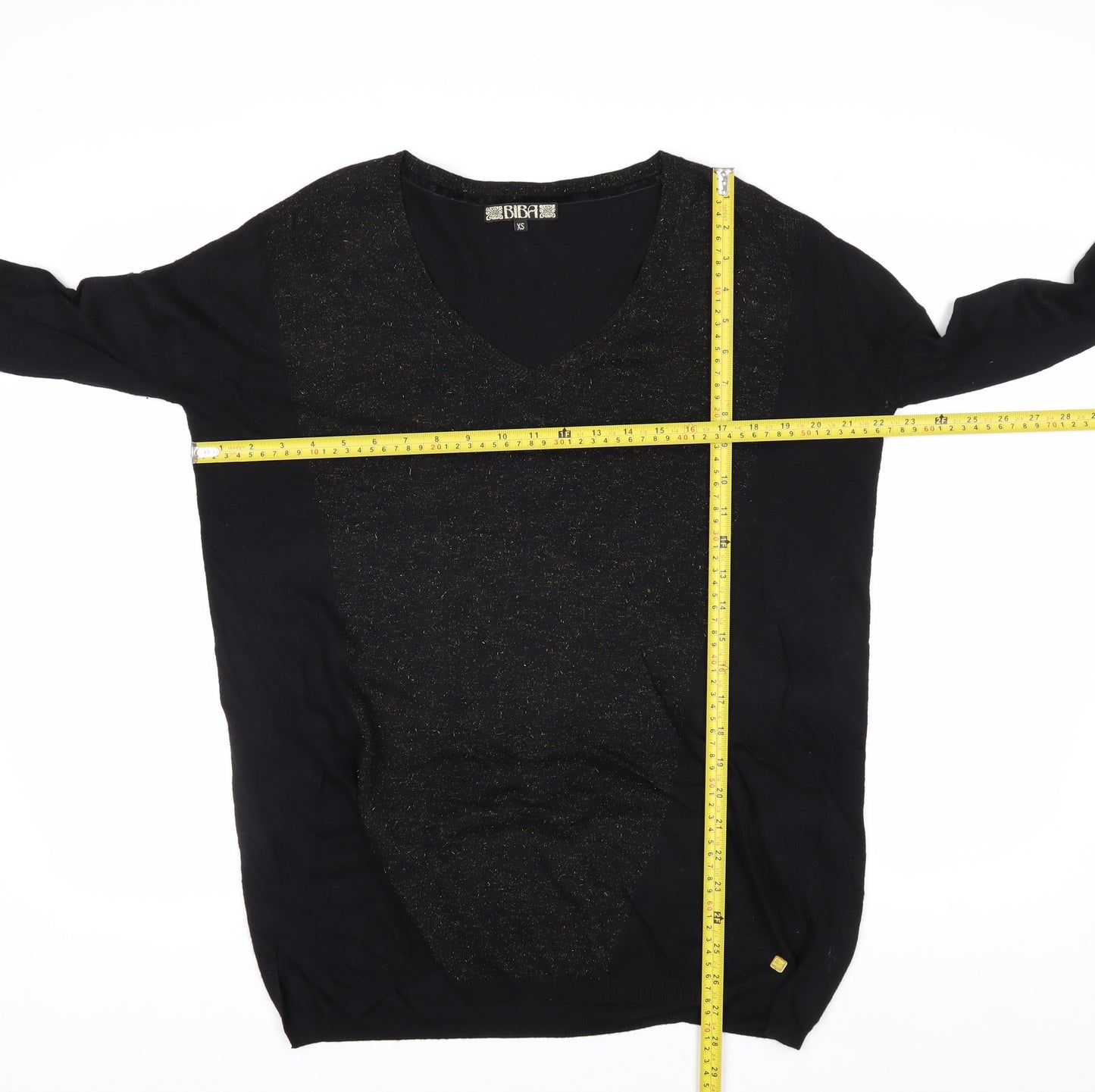 Biba Women's Black XS V-Neck Glitter Wool Blend Jumper