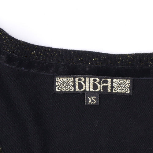 Biba Women's Black XS V-Neck Glitter Wool Blend Jumper