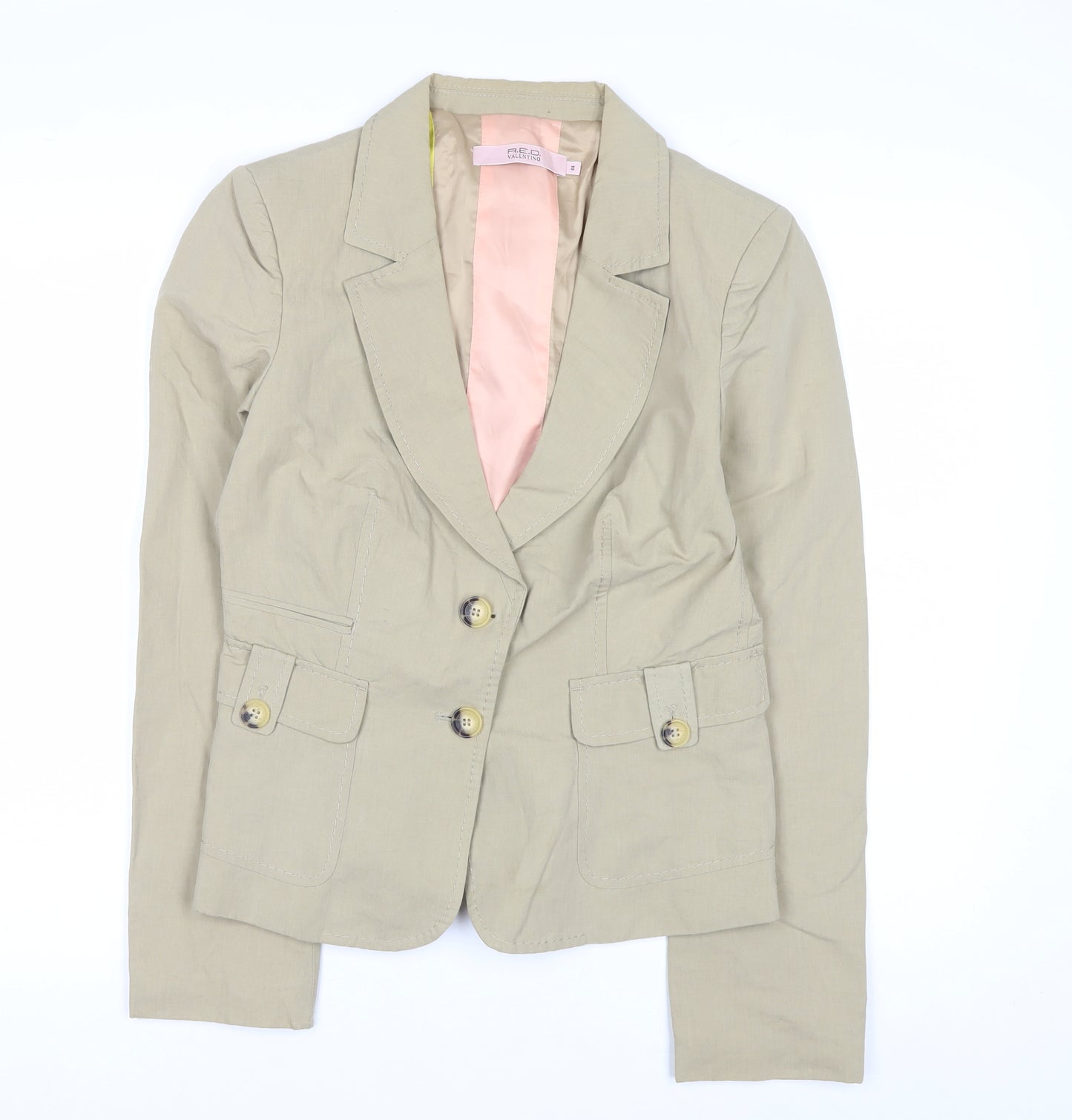 R.E.D. Valentino Women's Beige Cotton Linen Blazer Jacket Size 16