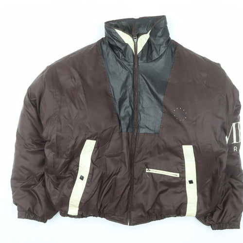 Perry Ellis Men’s Brown XL Puffer Jacket Nylon Down Retro Lined Zip Winterwear