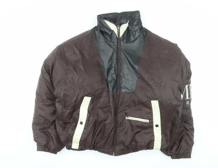Perry Ellis Men’s Brown XL Puffer Jacket Nylon Down Retro Lined Zip Winterwear