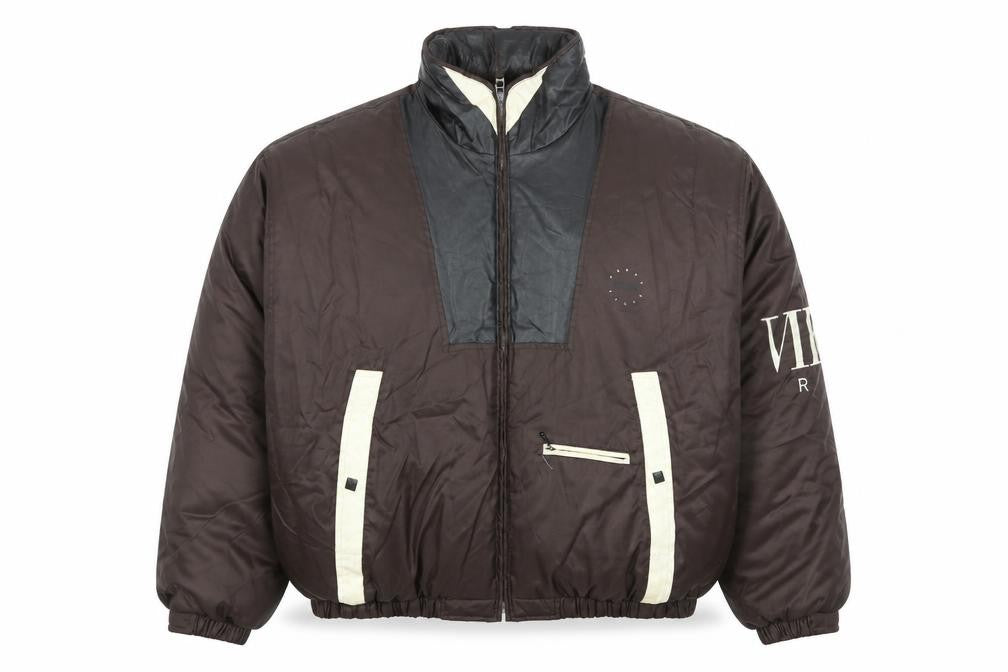 Front view of Perry Ellis Men’s Brown XL Puffer Jacket Nylon Down Retro Lined Zip Winterwear