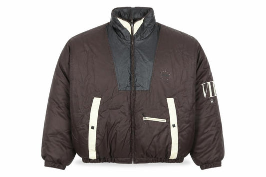 Front view of Perry Ellis Men’s Brown XL Puffer Jacket Nylon Down Retro Lined Zip Winterwear