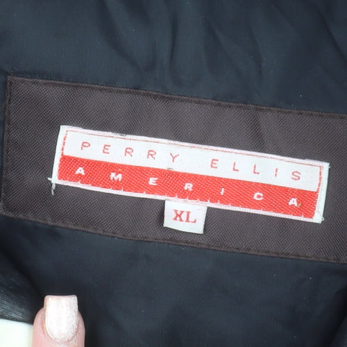Perry Ellis Men’s Brown XL Puffer Jacket Nylon Down Retro Lined Zip Winterwear