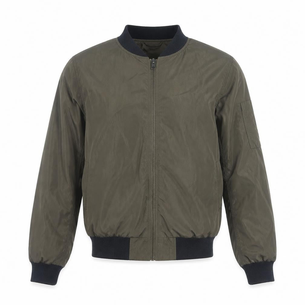Front view of LOVE TREE Men's Green Bomber Jacket, size L, Polyester Casual Zip