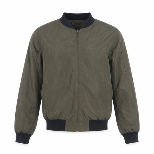 Front view of LOVE TREE Men's Green Bomber Jacket, size L, Polyester Casual Zip
