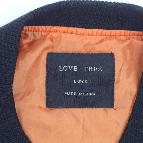 LOVE TREE Men's Green Bomber Jacket Size L Polyester Casual Zip