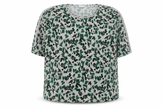Front view of Isle Collection Women's Green Floral Plus, size 22-24, jumper