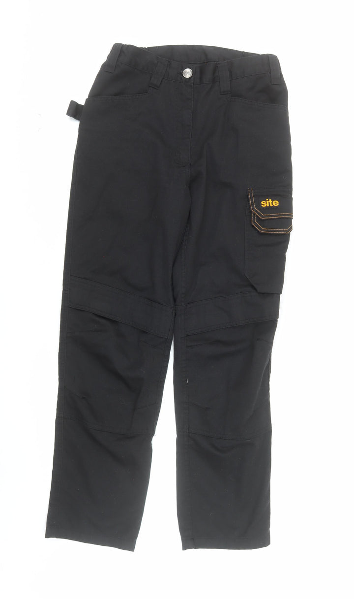 Site Women's Black Cargo Workwear Trousers UK 10 Regular L30 Polyester Cotton
