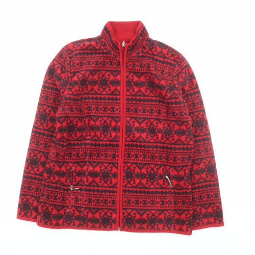 Karen Scott Sport Women's Red Fair Isle Full Zip Fleece Jacket Small