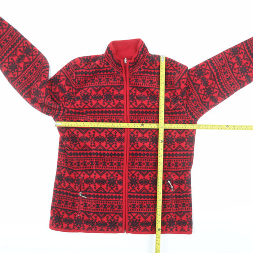 Karen Scott Sport Women's Red Fair Isle Full Zip Fleece Jacket Small