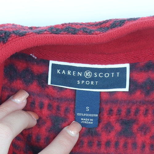 Karen Scott Sport Women's Red Fair Isle Full Zip Fleece Jacket Small