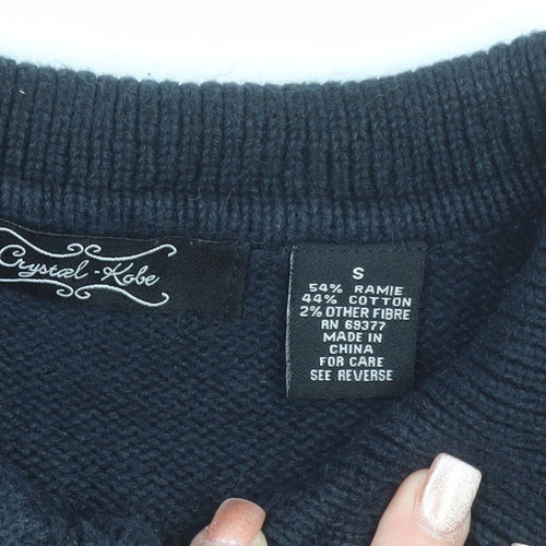Crystal Kobe Women's Black Collared Snowman Christmas Cardigan Size S