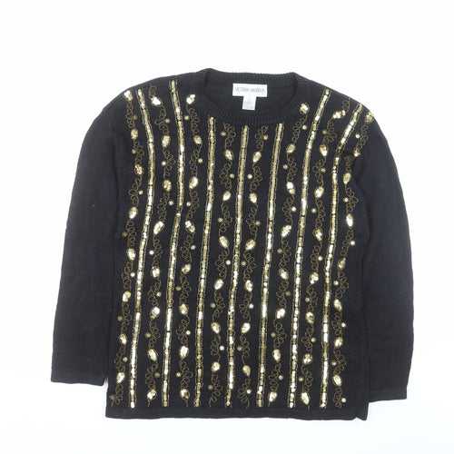 Victoria Harbour Women's Black Sequin Beaded Pullover Jumper Size L