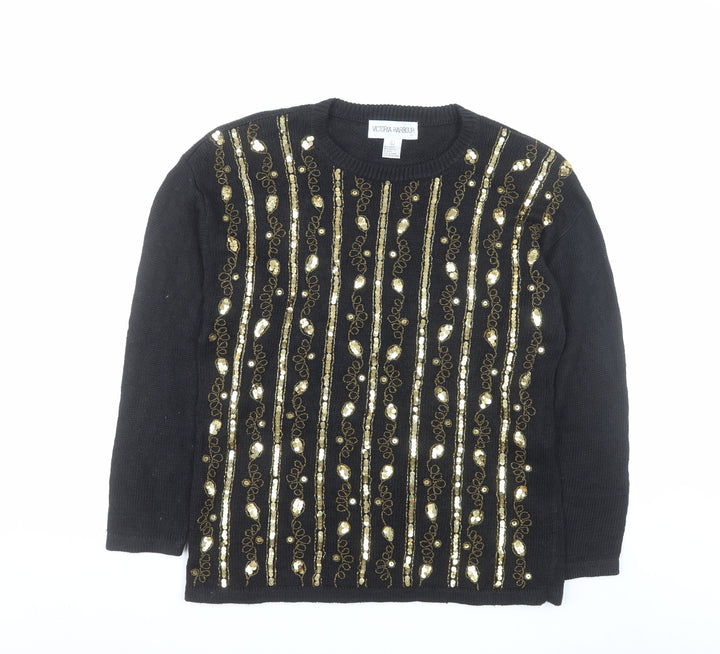 Victoria Harbour Women's Black Sequin Beaded Pullover Jumper Size L