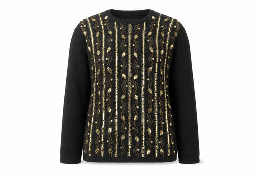 Front view of Victoria Harbour Women's Black Sequin Beaded jumper, size L