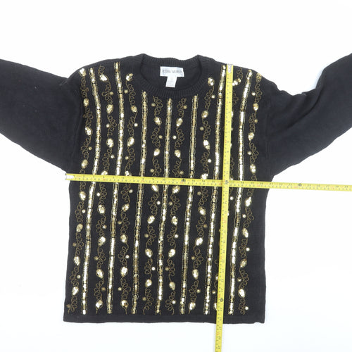 Victoria Harbour Women's Black Sequin Beaded Pullover Jumper Size L