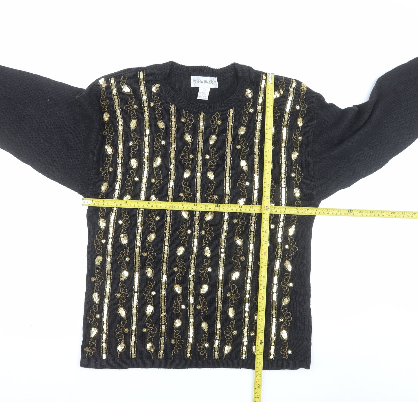 Victoria Harbour Women's Black Sequin Beaded Pullover Jumper Size L
