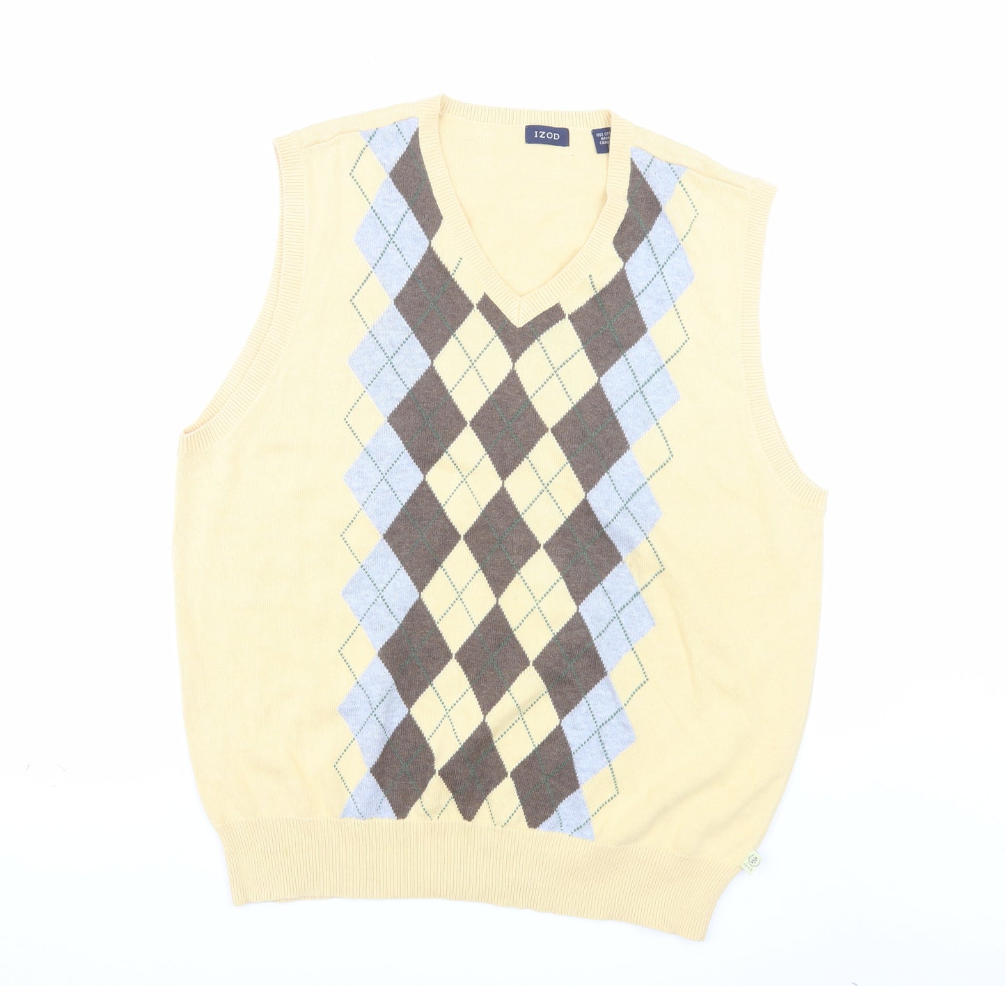 IZOD Men's Beige Argyle V-Neck Cotton Sleeveless Vest Jumper L